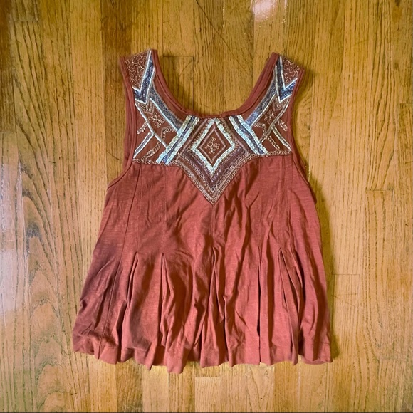 Free People Embroidered Sleeveless Burnt Orange Tank - Picture 3 of 6